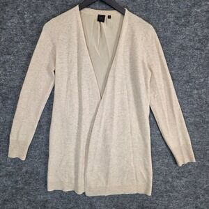 Saks Fifth Avenue Cardigan Womens Medium Beige 100% Cashmere Silk Open Front